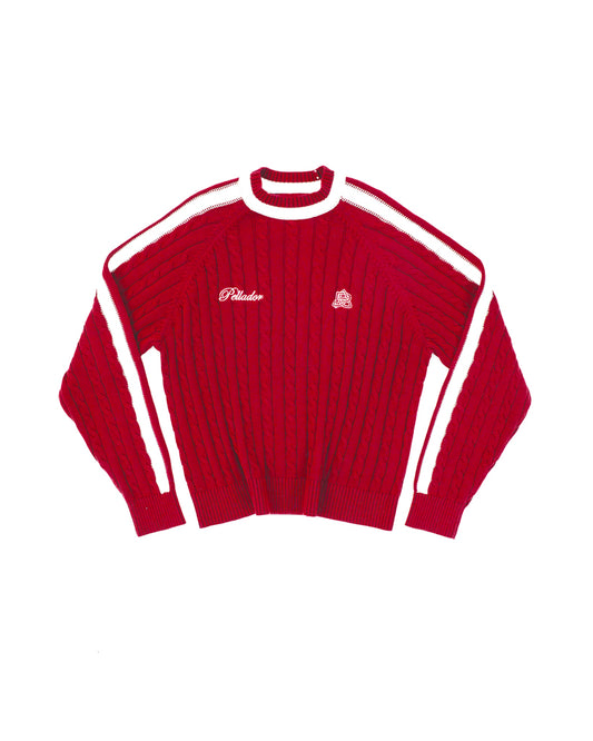 Round Neck Cable Knit Red