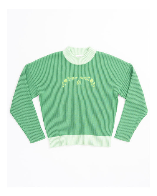 Embroidered Ribbed Knit Green